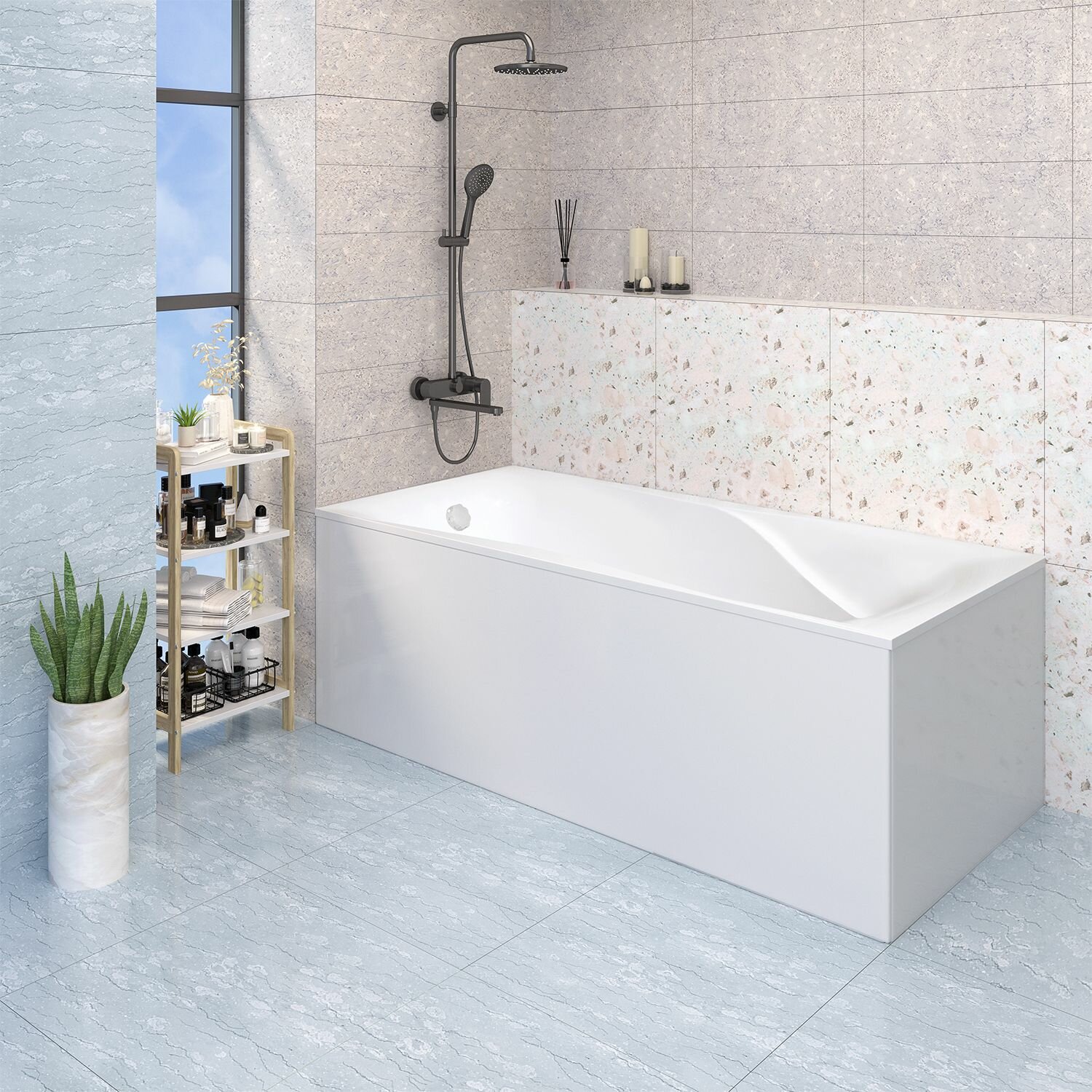 Ванна Aqua de Marco Mira, из литьевого камня, пристенная, 180x80 см, белая