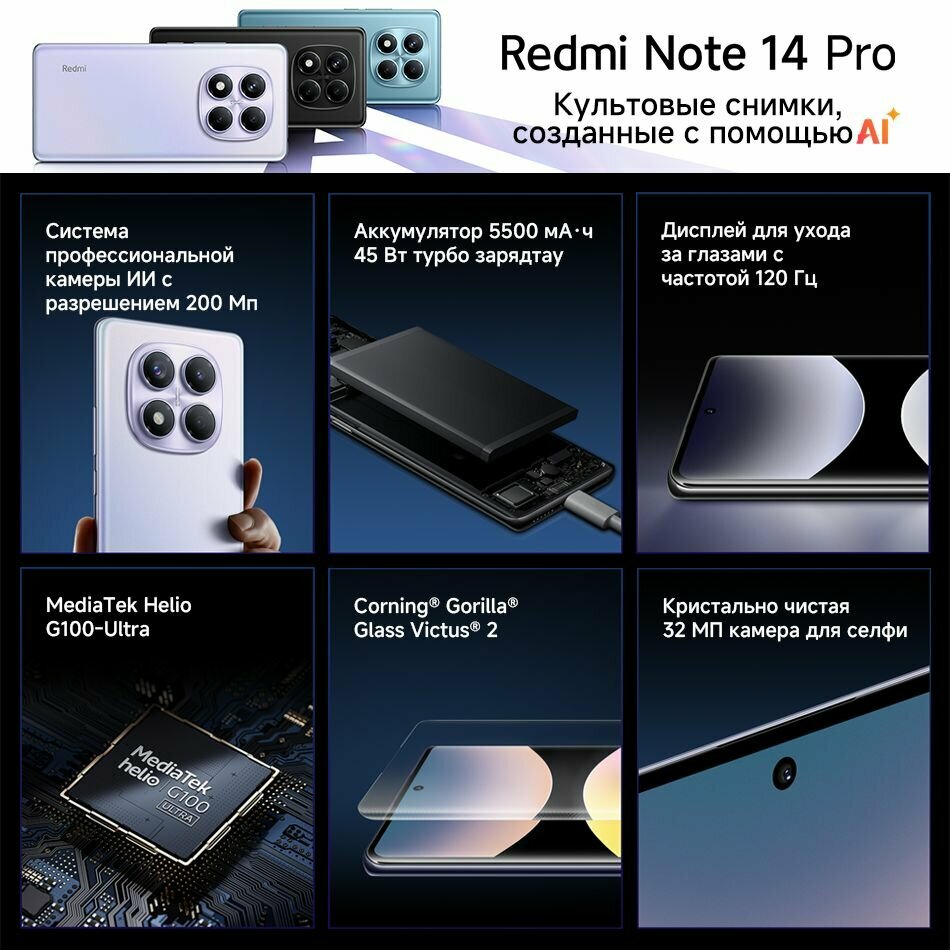 Глобальная версия Xiaomi Redmi Note 14 Pro NFC Смартфон 12/512 ГБ черный — фото 1