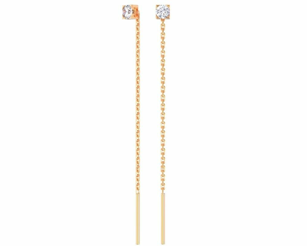 Серьги цепочки VALTERA, серебро, 925 проба, золочение, фианит