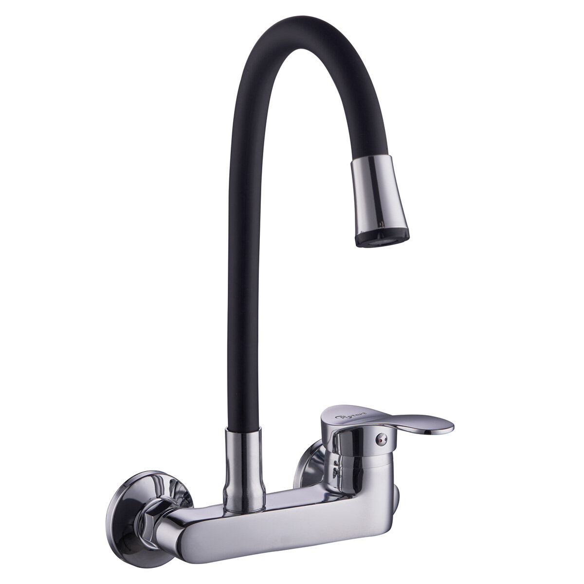 Смеситель для кухни настенный PLStart PD46001-7 с гибким изливом хром/черный