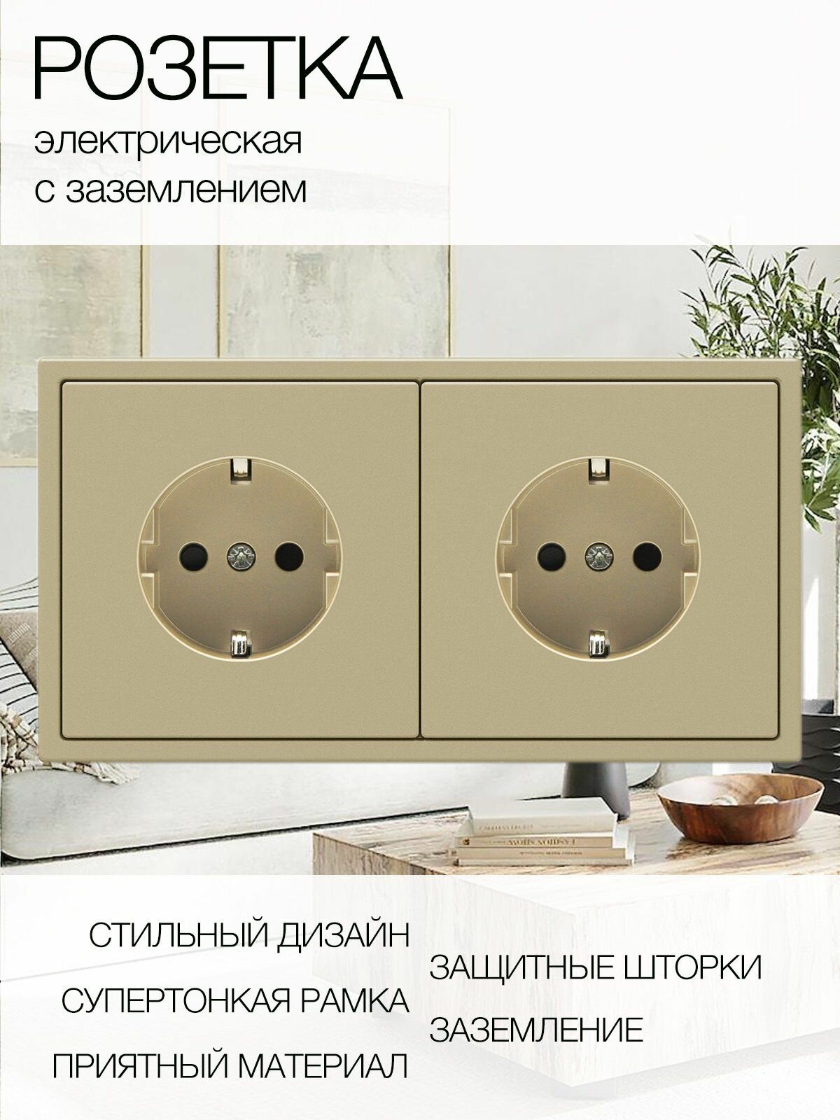 Розетка с тонкой рамкой, 2 поста (электрическая)
