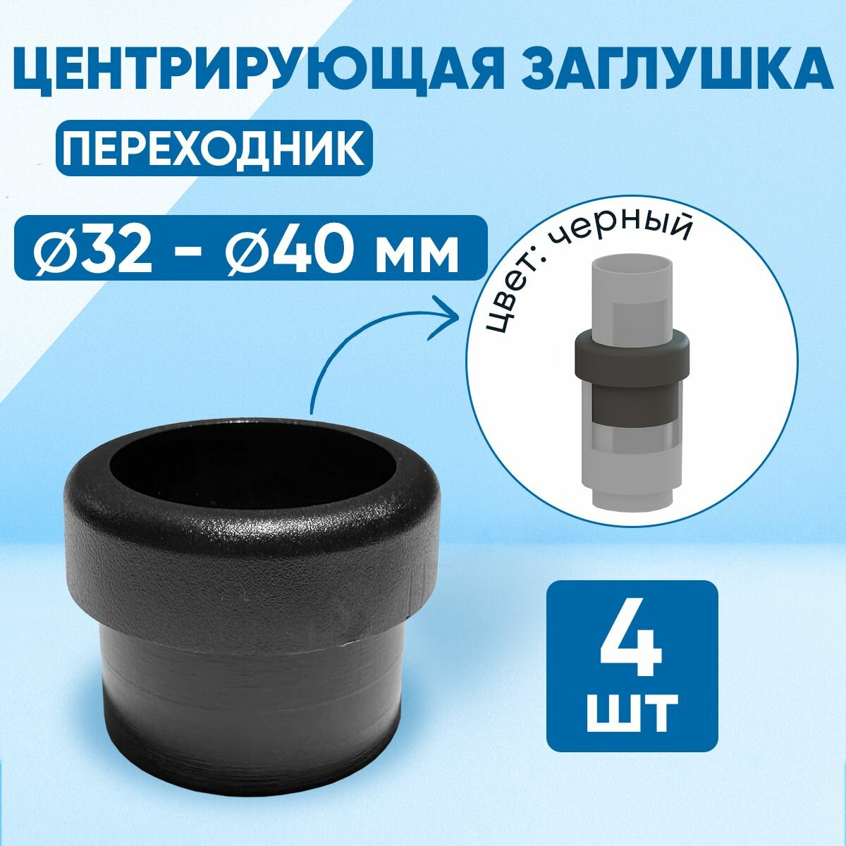 Центрирующая заглушка - переходник для круглых труб диаметром d32 - d40. Количество: 4 шт.