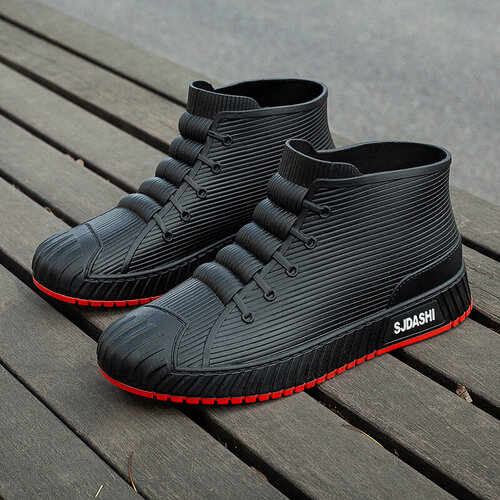 Изображение товара MOOCIE Новые стильные мужские водонепроницаемые резиновые сапоги для отдыха на природе модные студенческие короткие сапоги для работы на все сезоны нескользящие резиновые сапоги для взрослых резиновые бахилы, EU:42