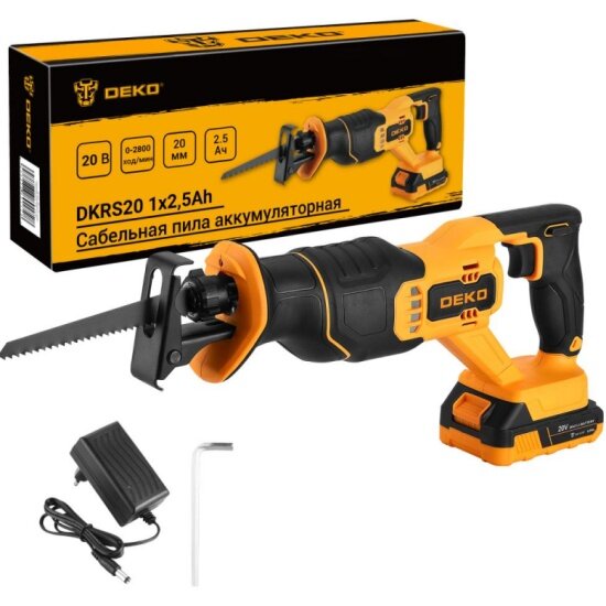 Сабельная пила аккумуляторная DEKO DKRS20, 20В, 1х2,5Ач