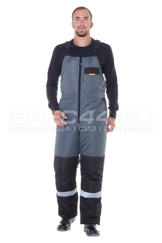 Полукомбинезон мужской зимний бренд таслан серый/св. серый/оранжевый