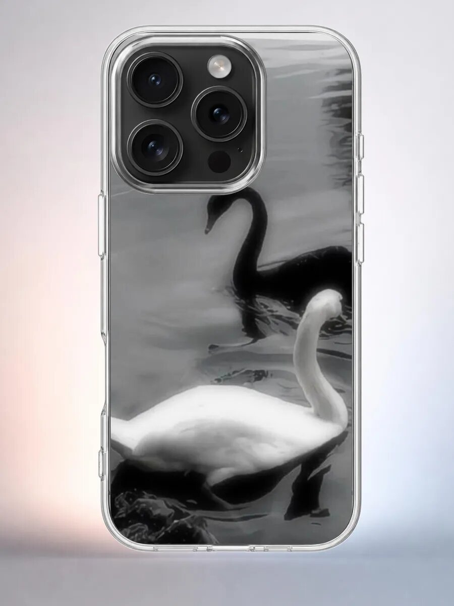 Чехол iPhone 15 Pro два лебедя силиконовый