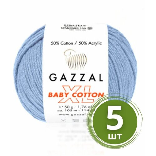 Пряжа Gazzal Baby Cotton XL (Беби Коттон XL) - 5 мотков Цвет: 3423 Голубой 50% хлопок, 50% акрил, 50 г 105 м