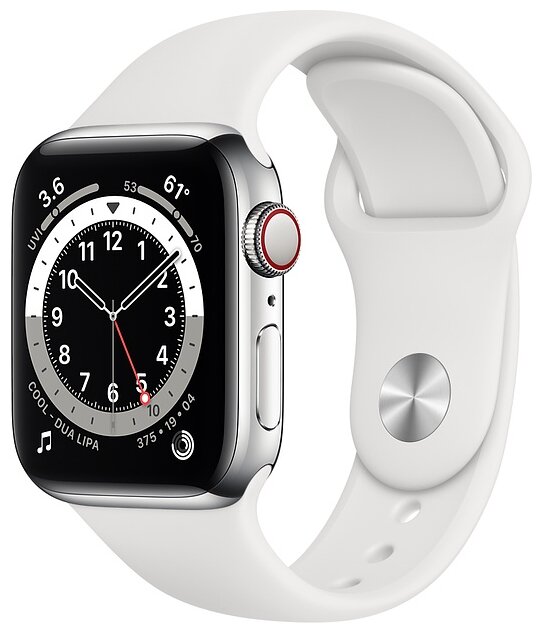 Умные часы Apple Watch Series 6 40 мм Steel Case GPS + Cellular, серебристый/белый