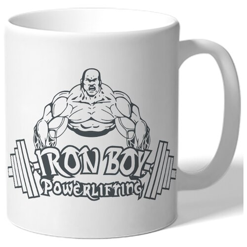 фото Кружка белая в подарок спортсмену iron boy poverlifting - гиря, бодибилдер drabs