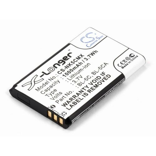 Аккумулятор для Nokia AB1050CWMC, BL-5C, BL-5CA (1000mAh) аккумулятор bl 5c для nokia 1100 планшета онлайн кассы эвотор 7 2 nokia 6230 n71 n91 e50 micromax x1800 texet tm b430 texet tr 3002 новый