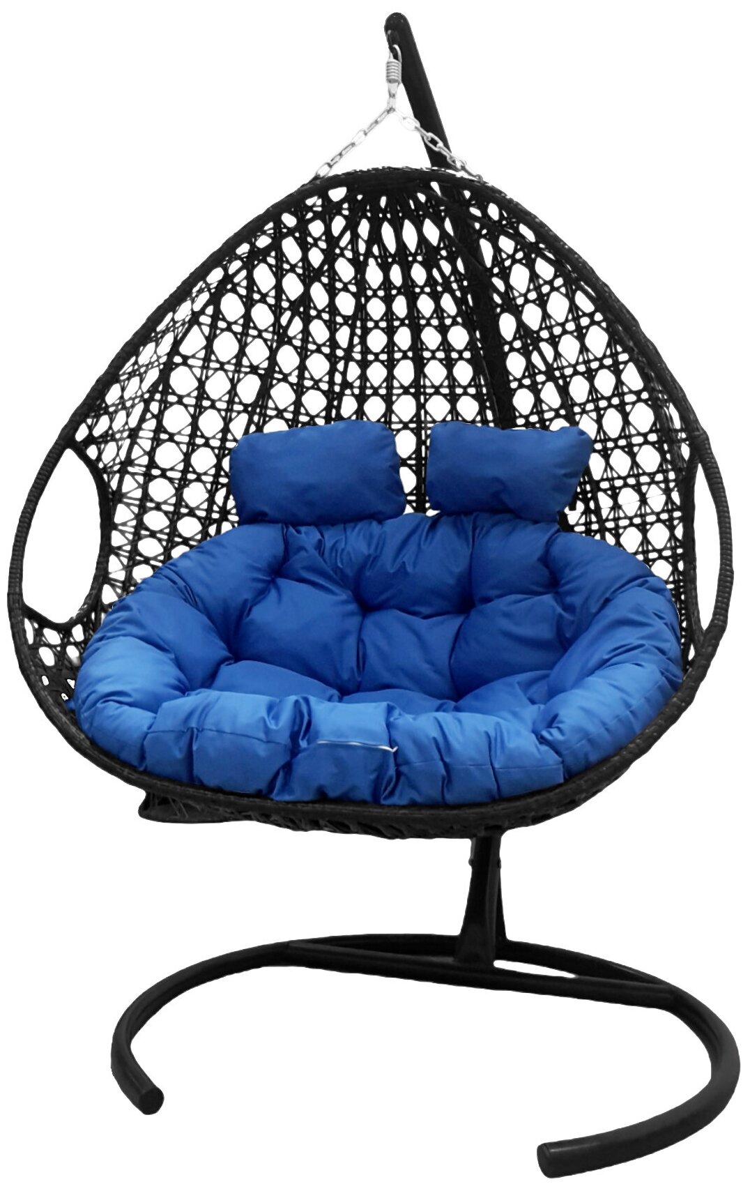 Подвесное кресло черное M-Group Для двоих люкс синяя подушка - фотография № 1