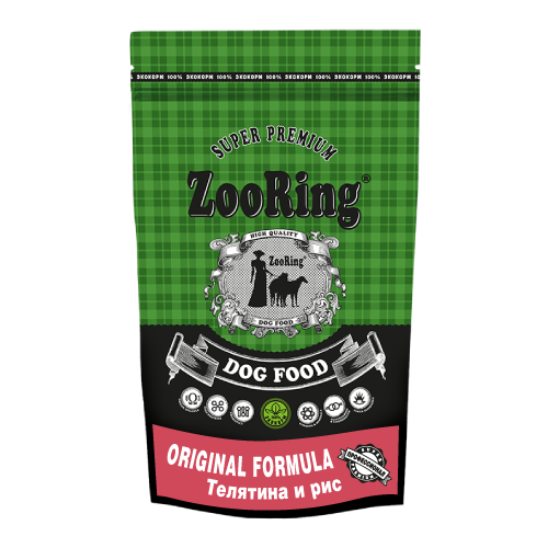 Сухой корм для собак ZooRing Original formula телятина, с рисом 1 уп. х 2 кг
