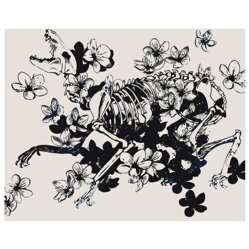 Skeleton and flowers Раскраска картина по номерам на холсте
