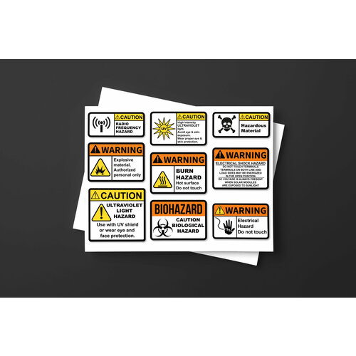 Наклейки Warning. Технические стикеры для украшения роботов и реквизита.