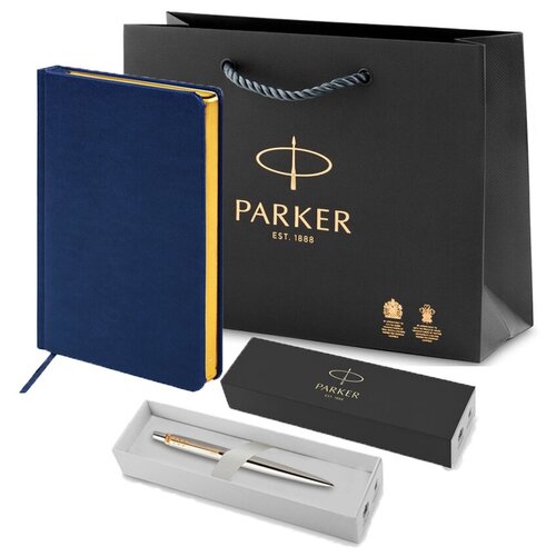 шариковая ручка parker jotter se 135 lacquer blue st steel gt Подарочный набор: шариковая ручка Parker Jotter Essential, ежедневник А5 и фирменный пакет Паркер