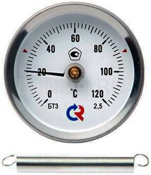 Термометр биметаллический тип БТ-30.010. 0..+120°C, 63 мм, (с пружиной), кл.2,5, Росма 00000002384