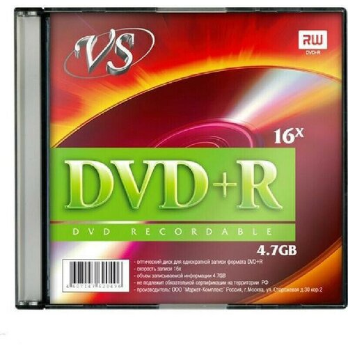 DVD+R Носители информации DVD+R, 16x, VS, Slim/5, VSDVDPRSL501 dvd r vs носители информации dvd r 16x vs slim 5 vsdvdprsl501