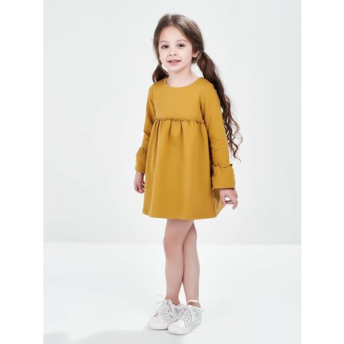 фото Платье mini maxi, футер, хлопок, трикотаж, однотонное, размер 98, желтый