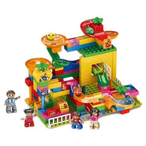 Конструктор Pilage Магазин игрушек (117 деталей), лабиринт с шариками и воронками P3022