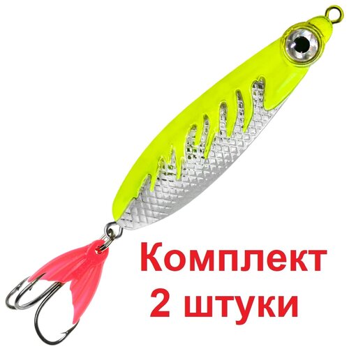 фото Блесна для рыбалки aqua нерка fire 8,0g цвет 04 (серебро, желтый металлик), 2 штуки в комплекте