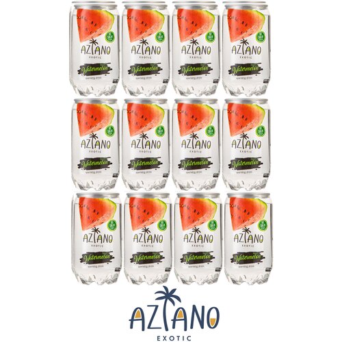 Газированный бескалорийный напиток Aziano Sparkling Watermelon (Арбуз) , без сахара, банка 0,350 литра (350 мл.), упаковка 12 штук