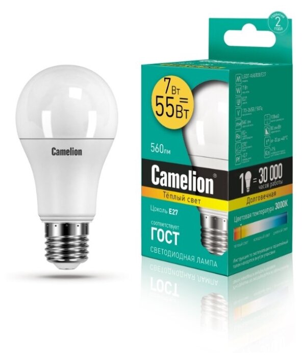 Светодиодная лампочка Camelion LED7-A60/830/E27