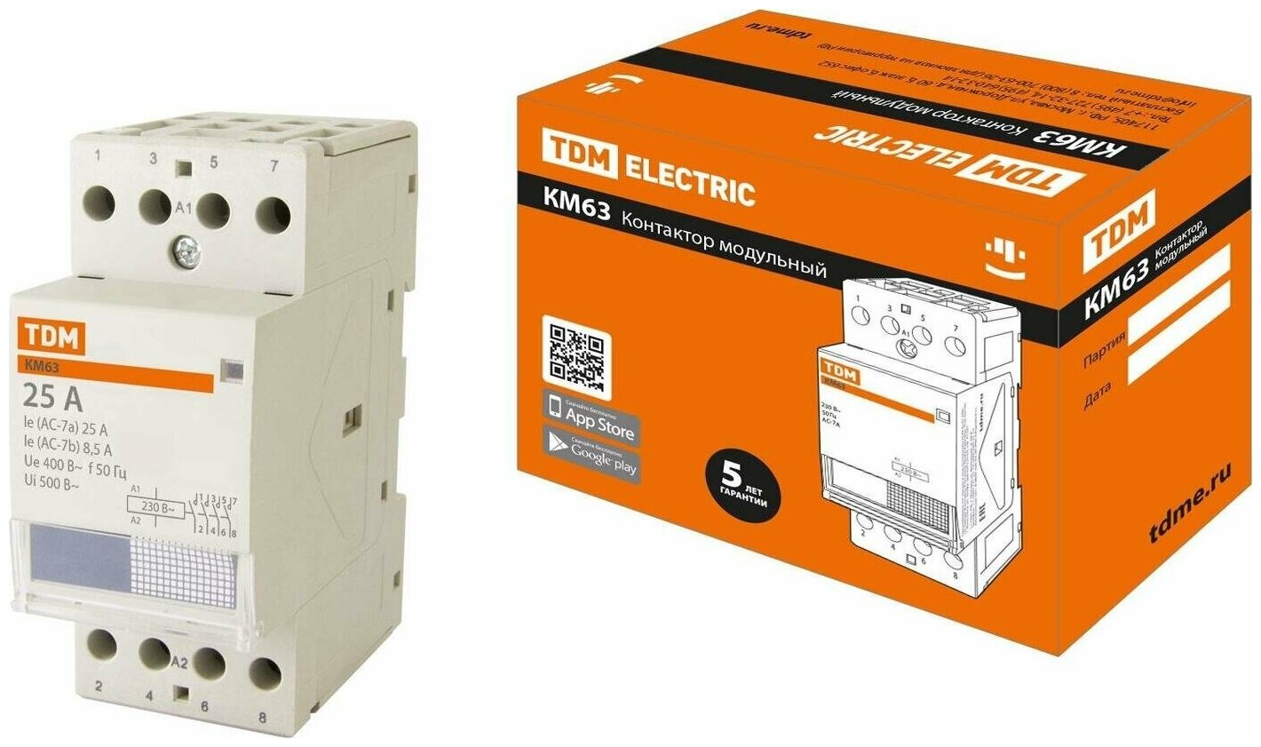 Контактор модульный TDM Electric КМ63/4-25 4P 25А 230В 4НО