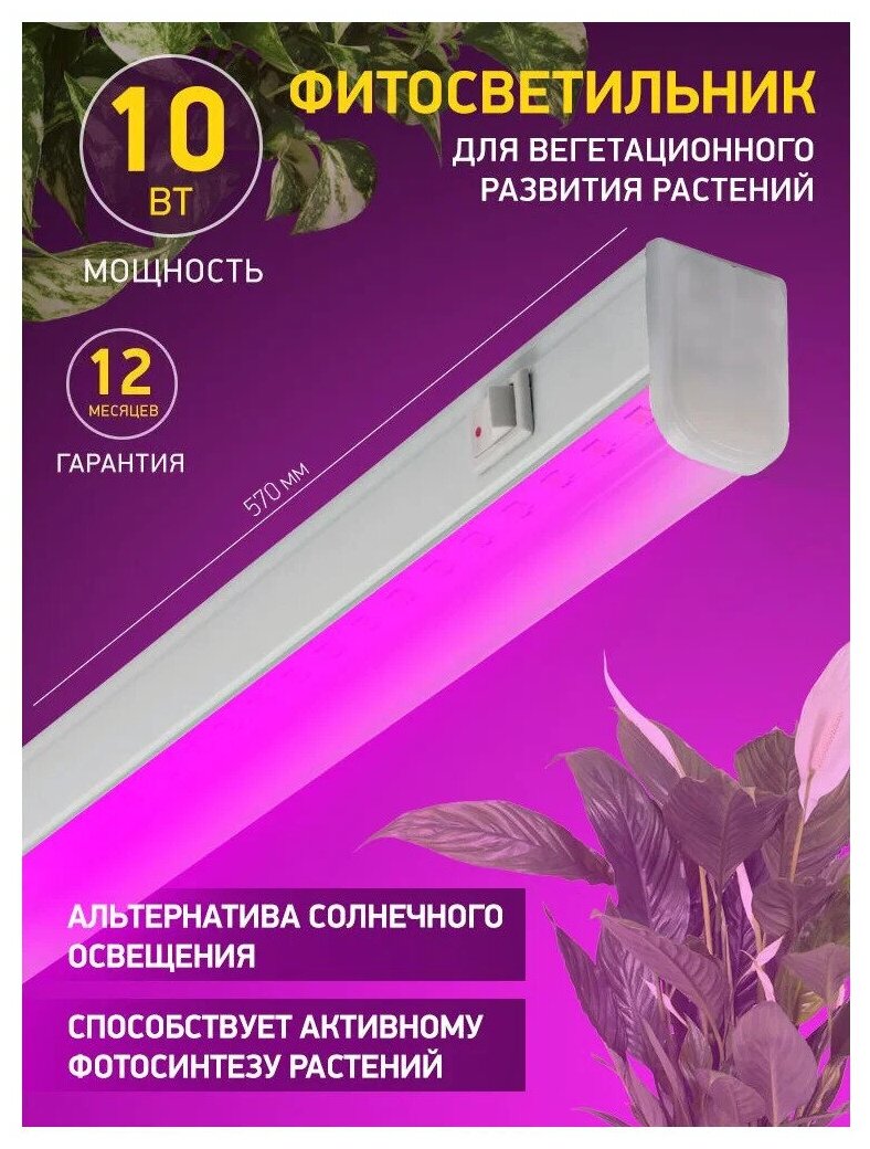 Фито светильник DEMMAX LWL-2014-04CL для роста растений, 10 Вт - фотография № 1