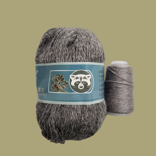 Пряжа Пух Норки, Long Mink Wool, 803- серый меланж , 50гр/350м, 90%пух норки,10% полиамид, 1 моток.