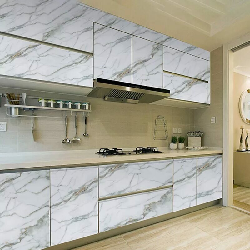 "Белая мраморная" алюминиевая самоклеящаяся защитная плёнка фольга для кухни, ширина 60 см, рулон 3 м