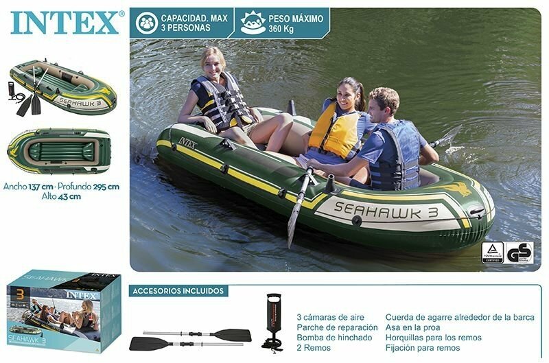 Intex Надувная лодка Seahawk 3 Set (до 360кг) 295х137х43см + весла/насос - фото №8