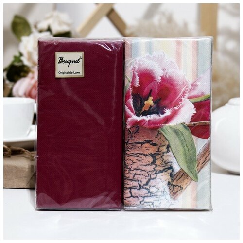 АртБукет Салфетки бумажные Bouquet de Luxe "Натюрморт с тюльпанами"бордовые, 2 слоя,33x33, 20 листов