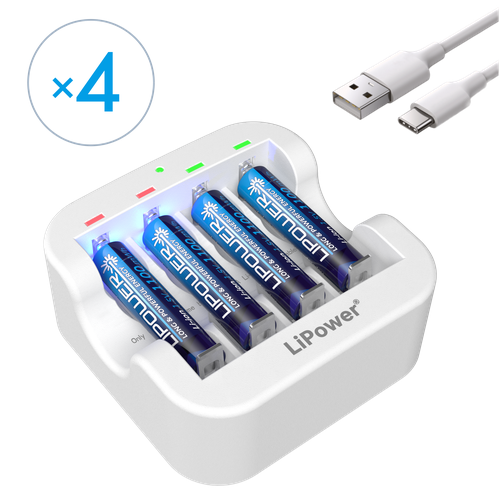 4 Аккумулятора AAA 1.5V, 1100mWh, перезаряжаемые (Зарядное устройство в комплекте)