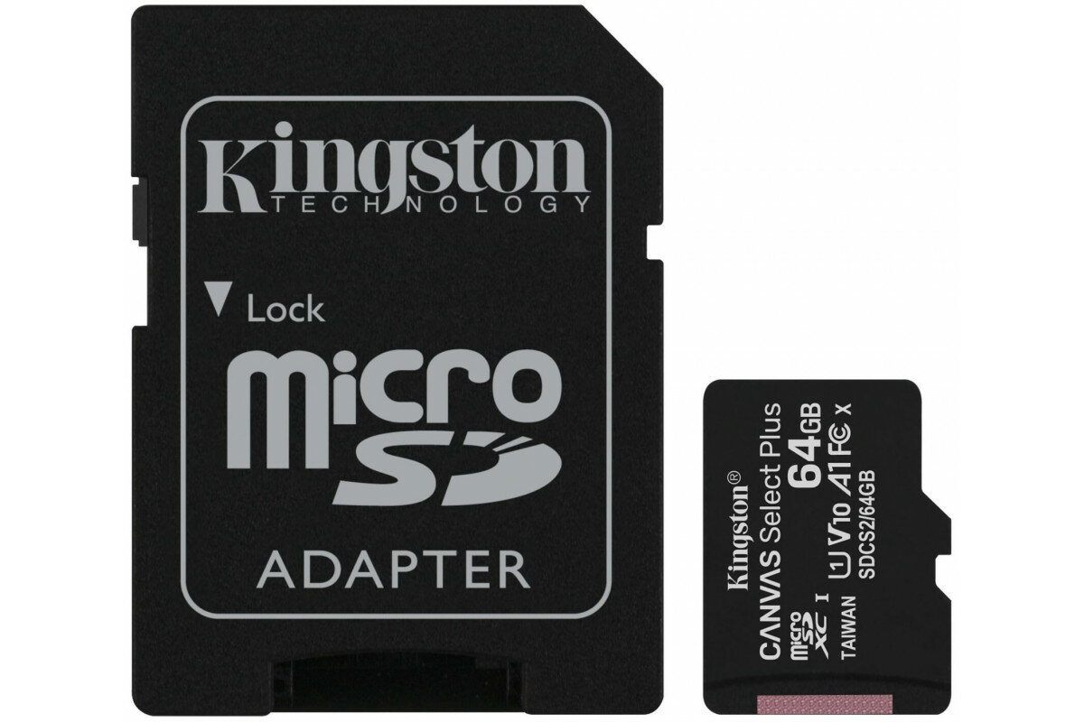 Карта памяти Kingston microSDXC Canvas Select Plus Class 10 UHS-I U1 (100/10 Mb/s) 64GB + ADP