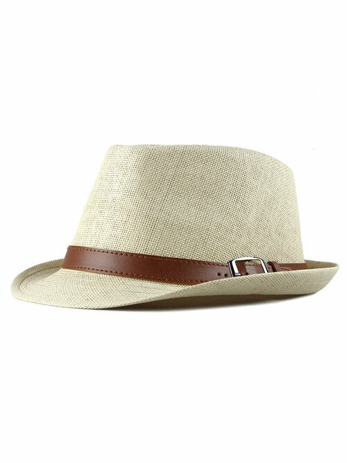 Шляпа трилби  летняя, солома, размер 58, бежевый