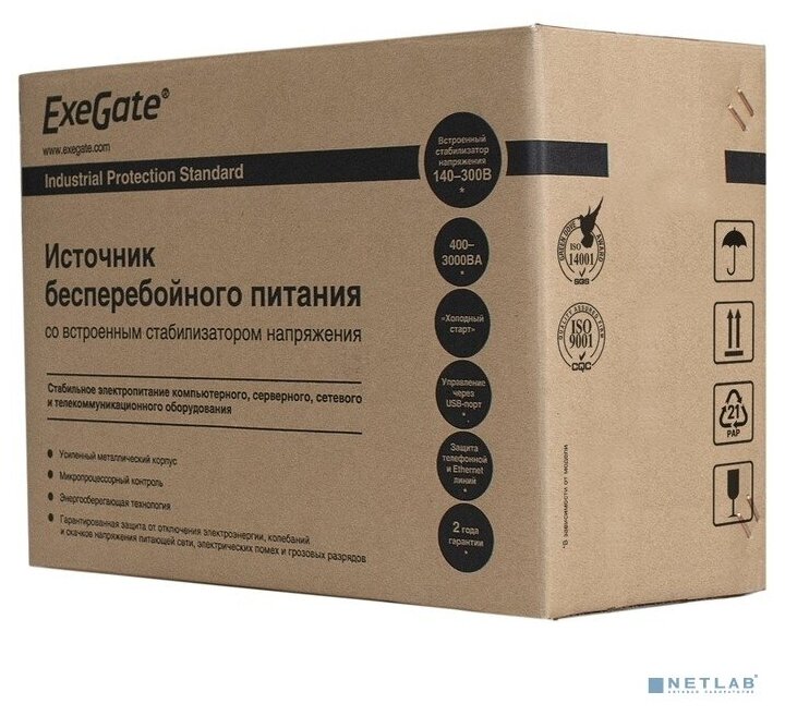 Источник бесперебойного питания Exegate EP285478RUS 850VA/480W, LCD, AVR, 2 евророзетки, RJ45/11, USB, black - фото №7