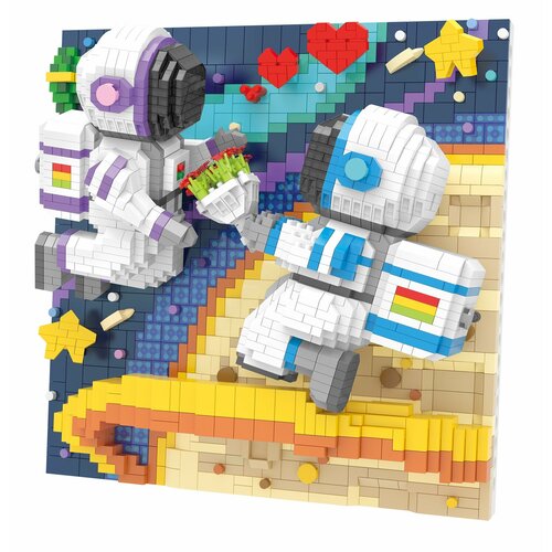Конструктор 3D картина из миниблоков RTOY Любимые игрушки влюбленные космонавты, дарит цветы 3060 элементов - JM8843