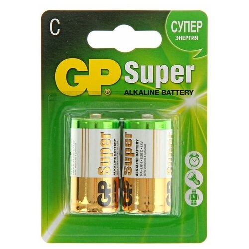 Батарейка алкалиновая GP Super, C, LR14-2BL, 1.5В, блистер, 2 шт. батарейка алкалиновая gp super c lr14 2bl 1 5в блистер 2 шт