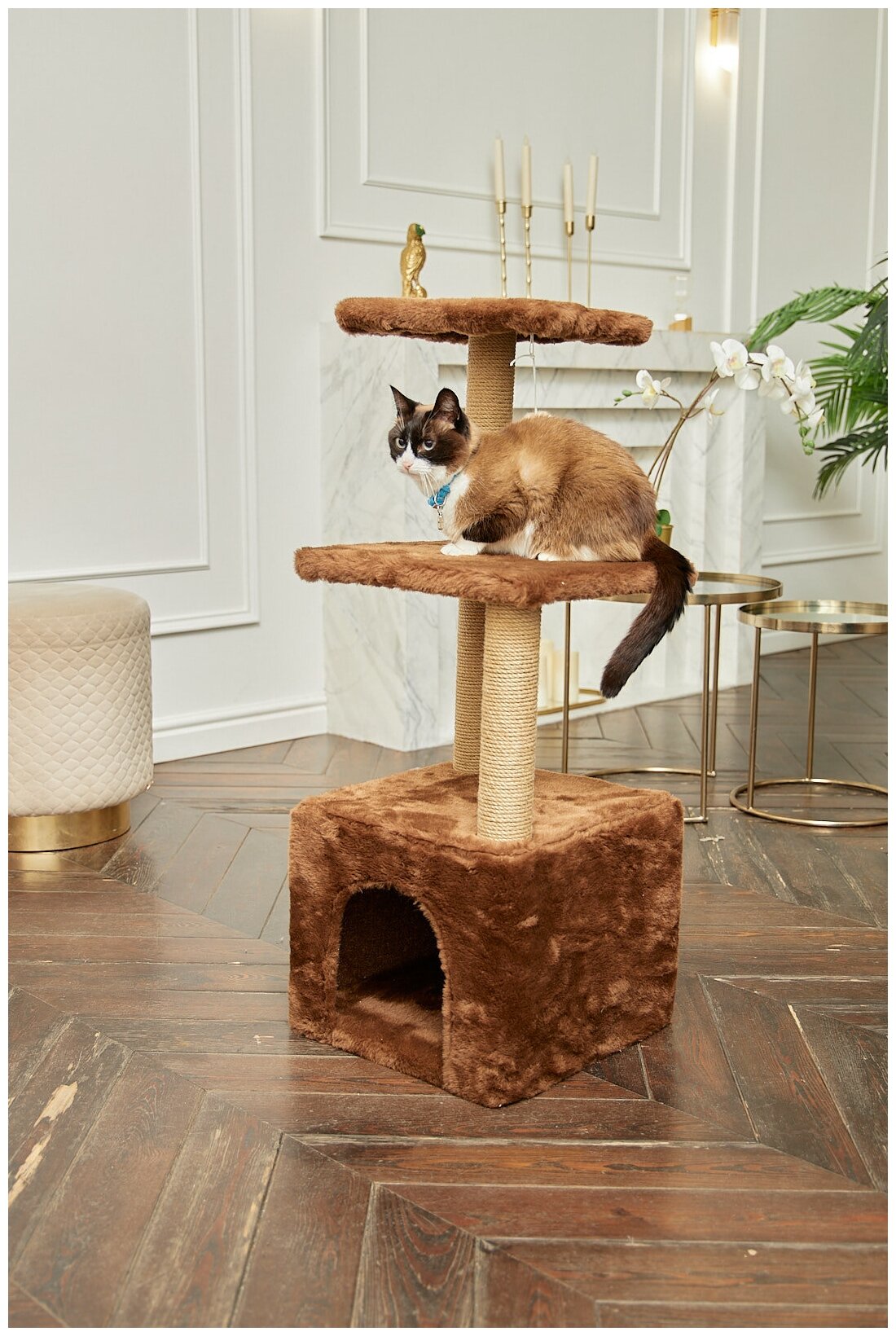 Домик для кошки с когтеточкой и лежанкой (Эц) недорогой игровой комплекс, когтеточка с домиком коричневый - фотография № 5