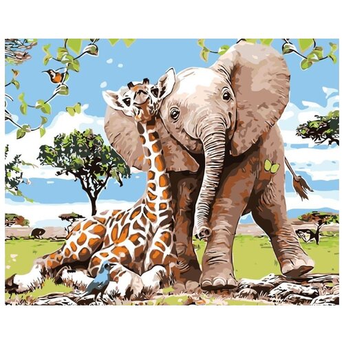 Картина по номерам Жираф и слон, 40x50 см картина по номерам полосатый слон 40x50 см
