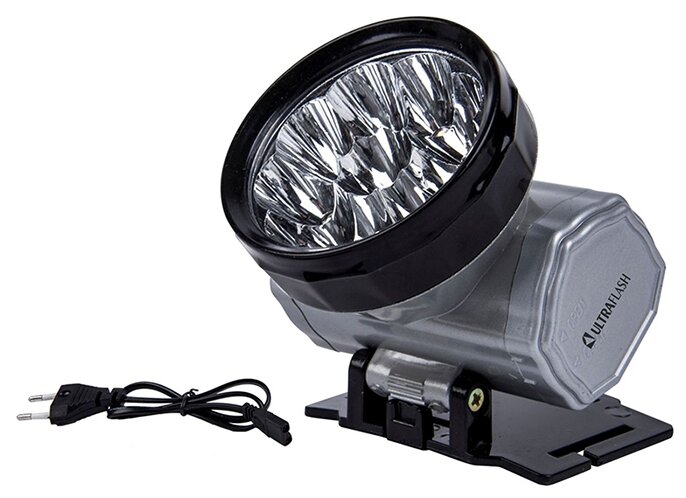 Фонарь налобный Ultraflash LED5371 (аккумулятор 1.2V 0.6Ah) 10 LED, серебро, пластик, 2 режима, з/у 220V (арт. 575443)