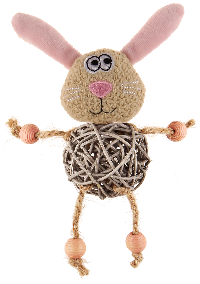 Зайчик с плетеным мячиком и колокольчиком 8 см, GiGwi (игрушка для кошек, 75522)