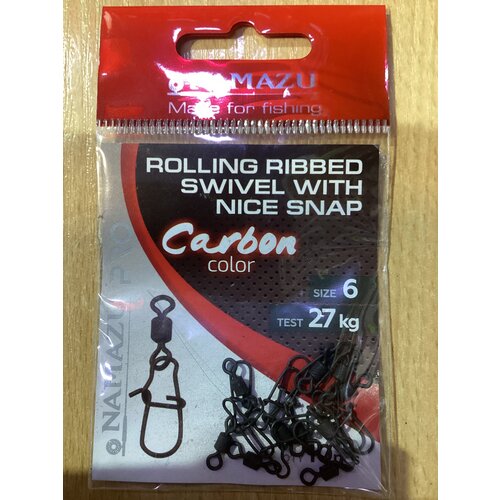 вертлюг с застежкой namazu pro rolling ribbed swivel with nice snap цв carbon р 4 test 43 кг к Вертлюг с застежкой Namazu цвет чёрный, р. 6, test-27 кг