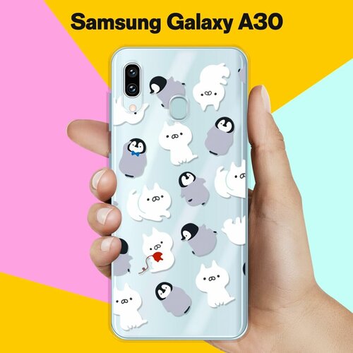 Силиконовый чехол Котики и пингвины на Samsung Galaxy A30