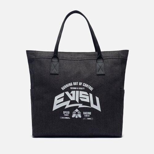 Сумка Evisu Auto-Racing Style Logo Print Denim Tote чёрный, Размер ONE SIZE