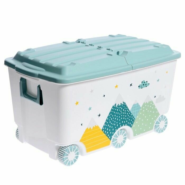 Ящик для игрушек на колесах Горы, с декором, 685 395 385 мм, цвет светло-голубой