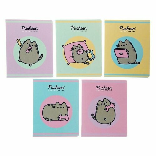 Тетрадь 48 листов в клетку Pusheen, обложка мелованный картон, выборочный УФ лак, конгрев, , микс