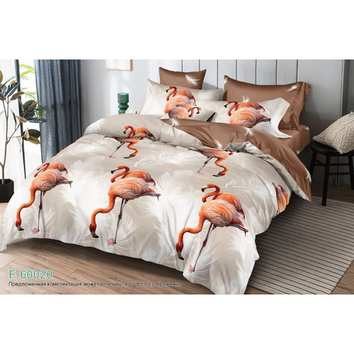 Комплект постельного белья Поплин рис. 60020 Фламинго Люкс (2-спальный с европростыней) хлопок Элис Текстиль