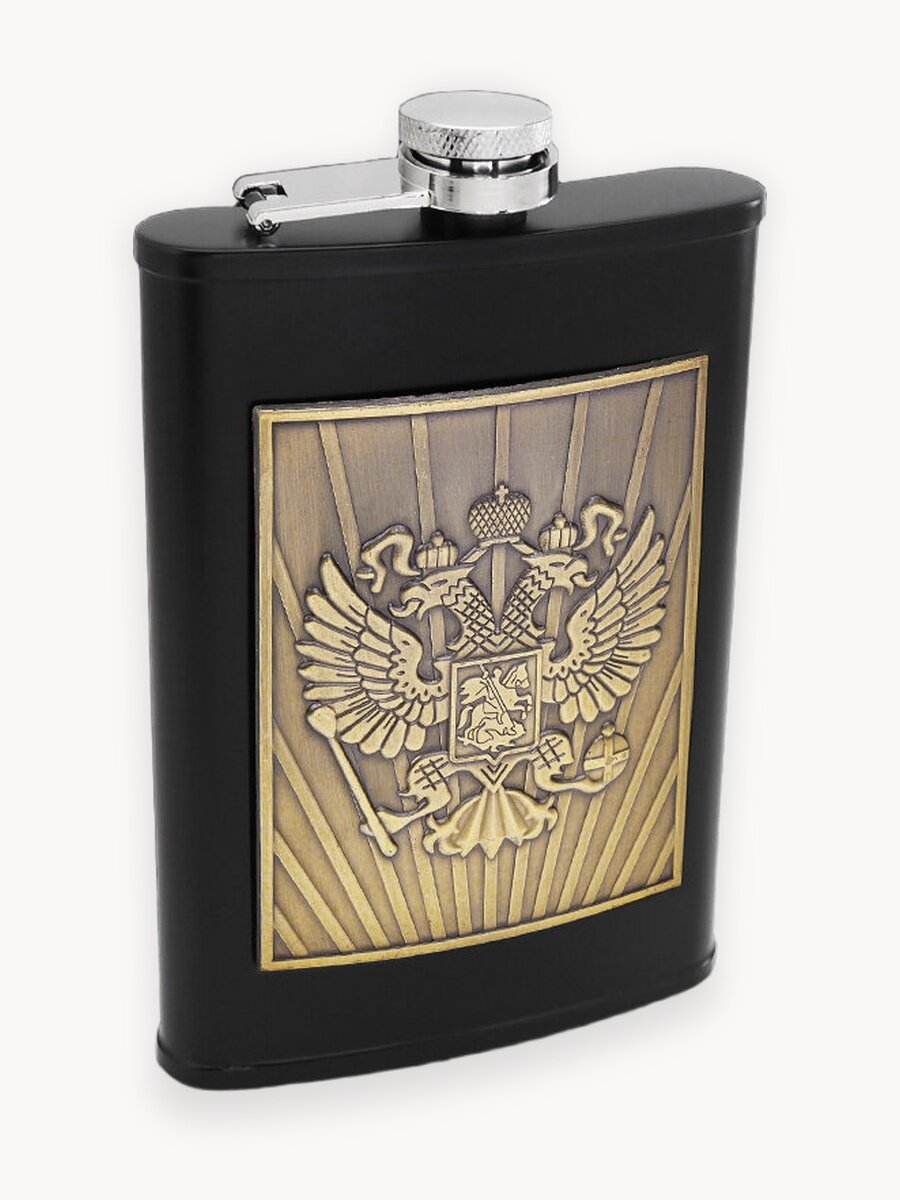 Фляга FL9-21B, 230 мл, нержавеющая сталь, латунь, цвет черный, барельеф
