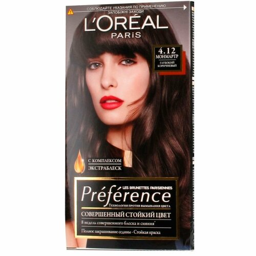 L'Oreal Paris Preference стойкая краска для волос, 4.12, Монмартр